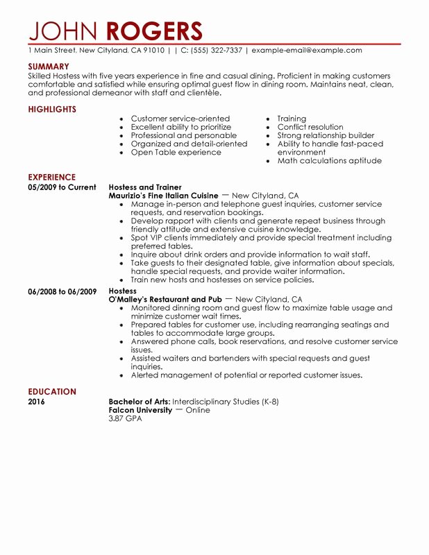 Host Hostess Resume Examples – Free to Try today