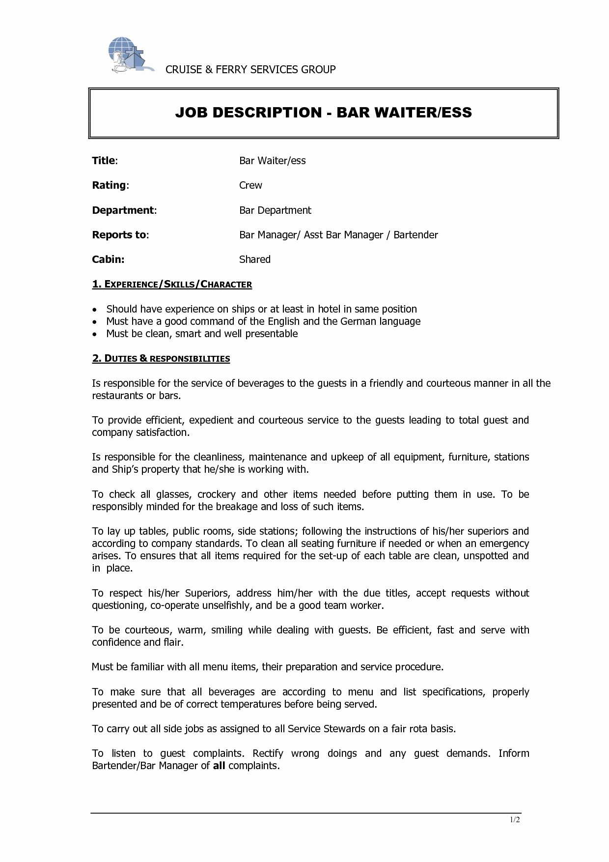 Hostess Job Description for Resume Samplebusinessresume