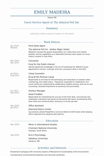 hotel front desk agent resume