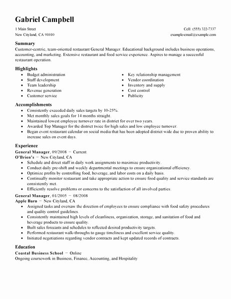 Hotel General Manager Resume Template