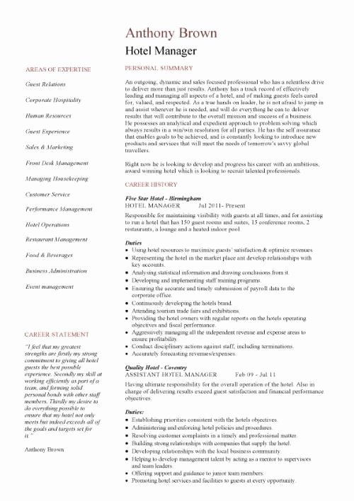 Hotel General Manager Resume Template