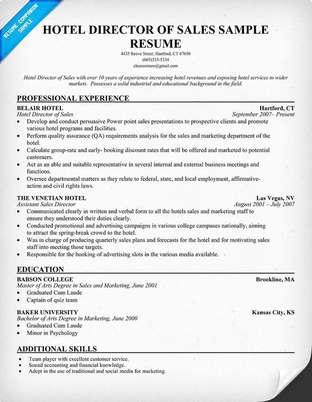 Hotel Sales Manager Resume Frompo 1