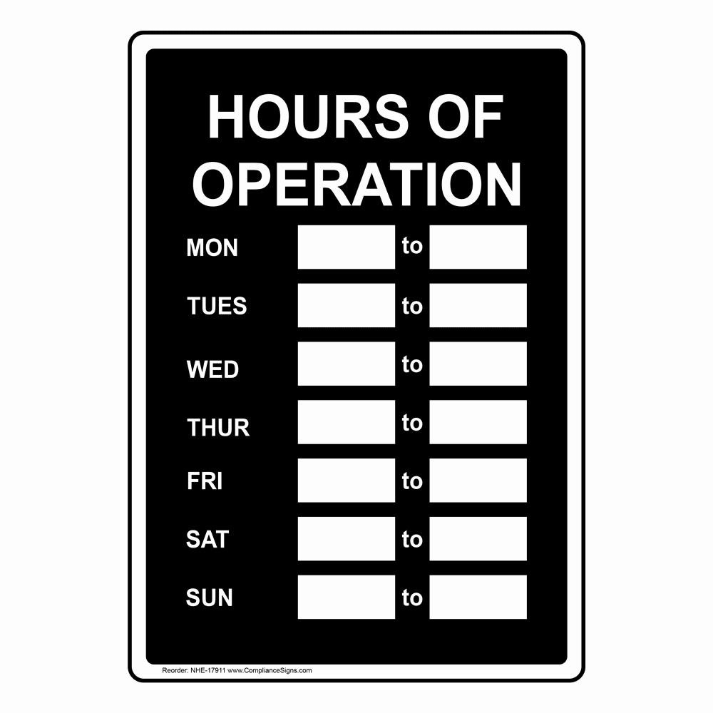 Hours Operation Sign Nhe Dining Hospitality