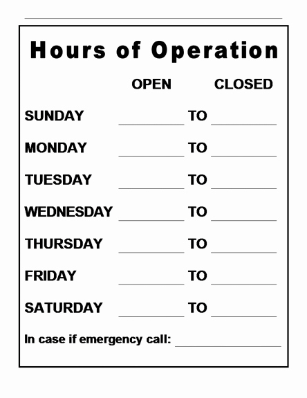 Hours Of Operation Template