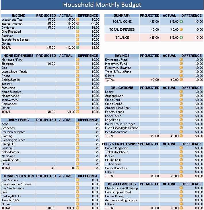 household spreadsheet templates