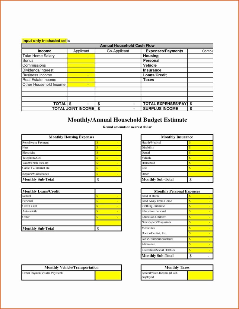 Household Spreadsheet Templates Household Spreadsheet