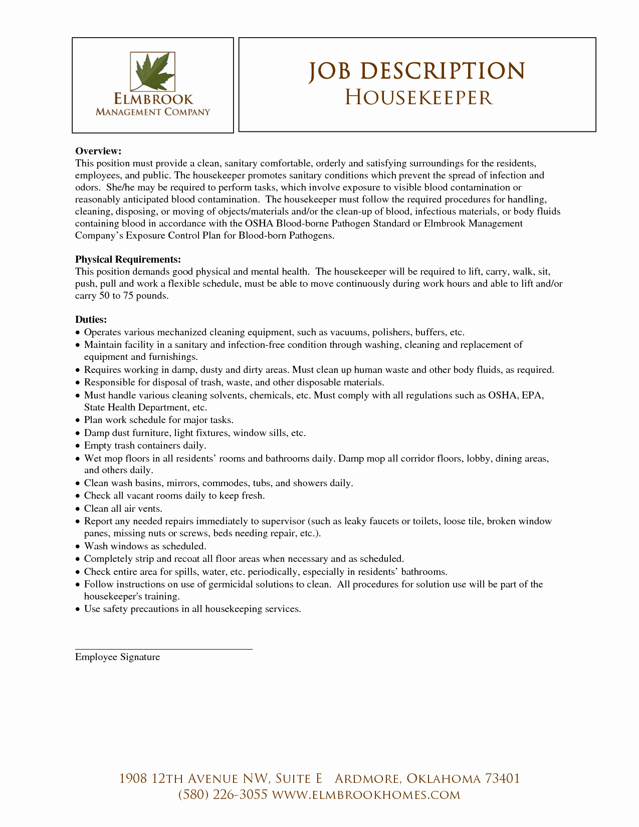 Housekeeper Resume Sample