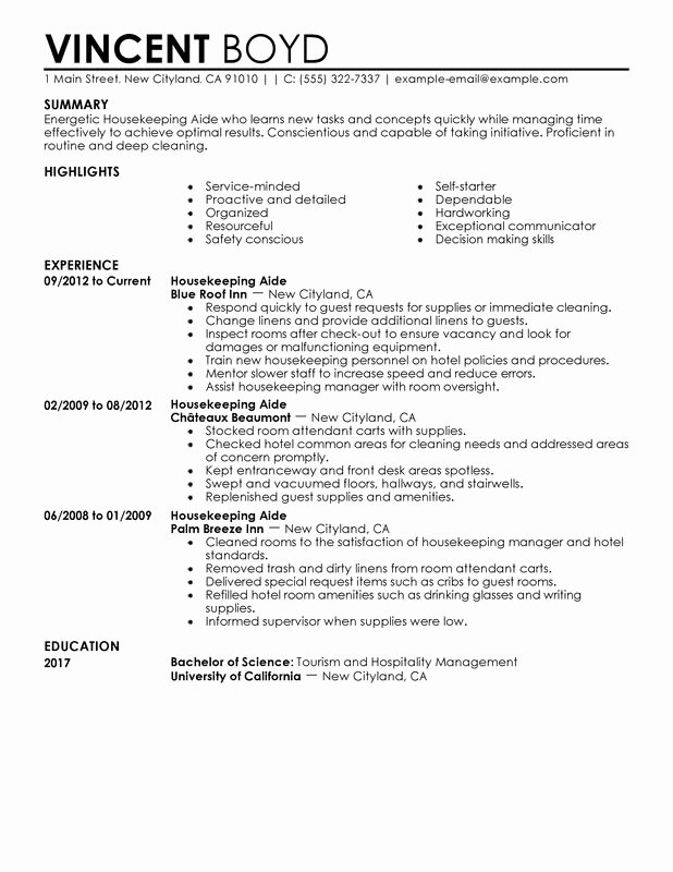 Housekeeping Aide Resume Examples Created by Pros