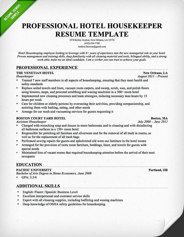 Housekeeping &amp; Cleaning Resume Sample