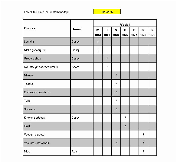 Housekeeping Checklist format for Fice In Excel
