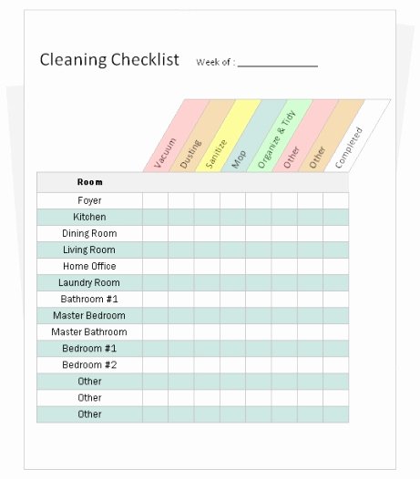 Housekeeping Checklist format for Fice In Excel