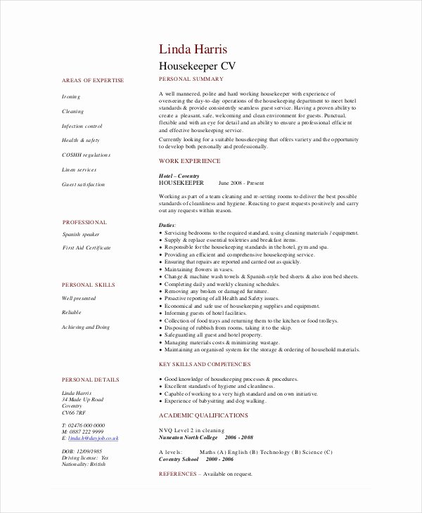 Housekeeping Resume Template 4 Free Word Pdf Documents