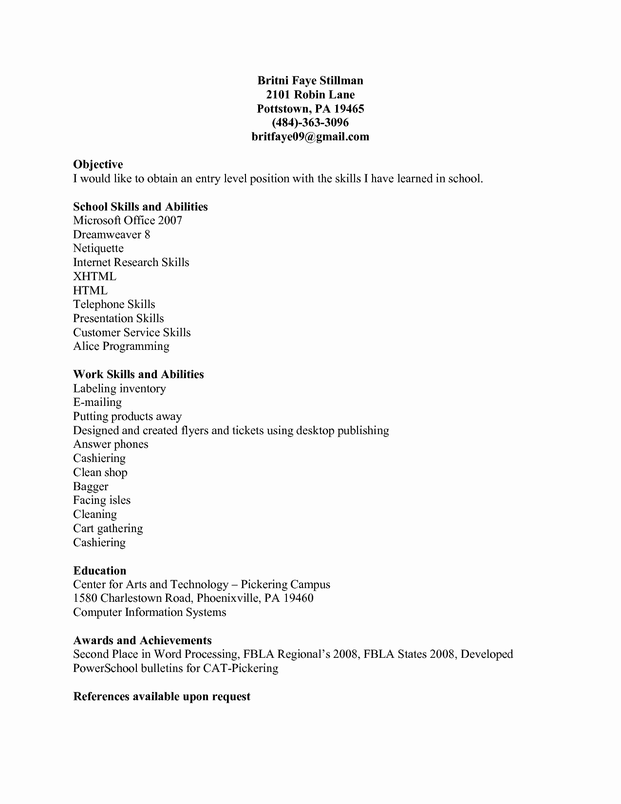 Housekeeping Skills Resume Basic Template for Cleaning Job
