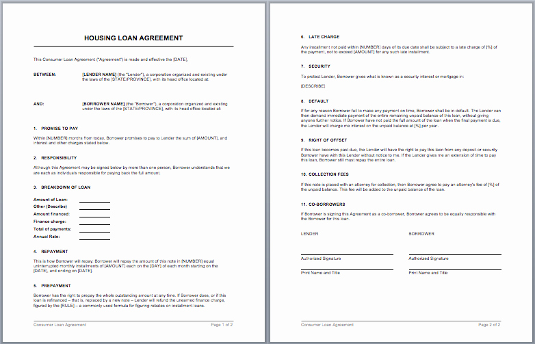 Housing Loan Contract Template – Microsoft Word Templates