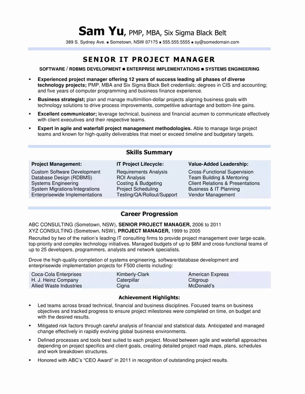 How Does An Australian It Project Manager S Resume Look