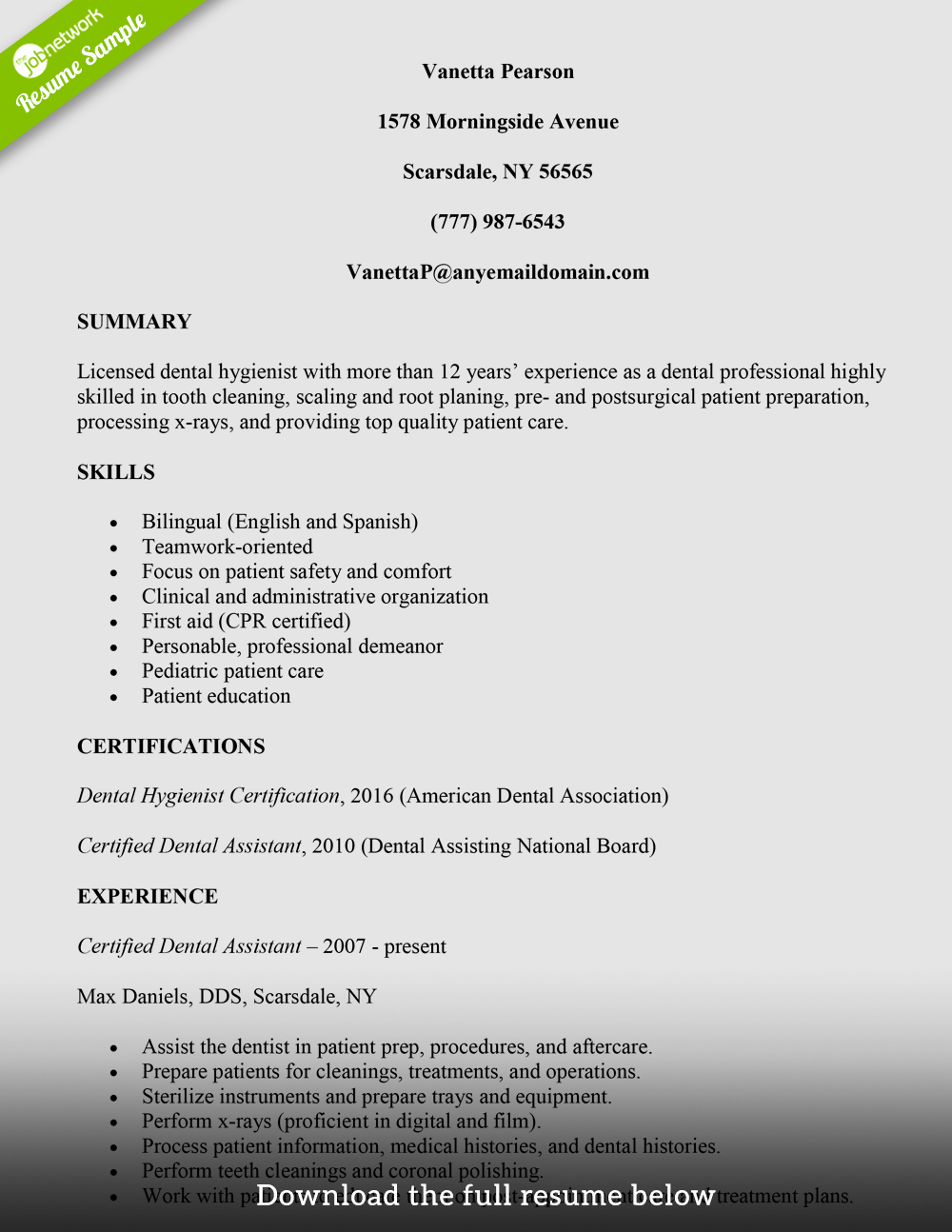 How to Build A Great Dental assistant Resume Examples