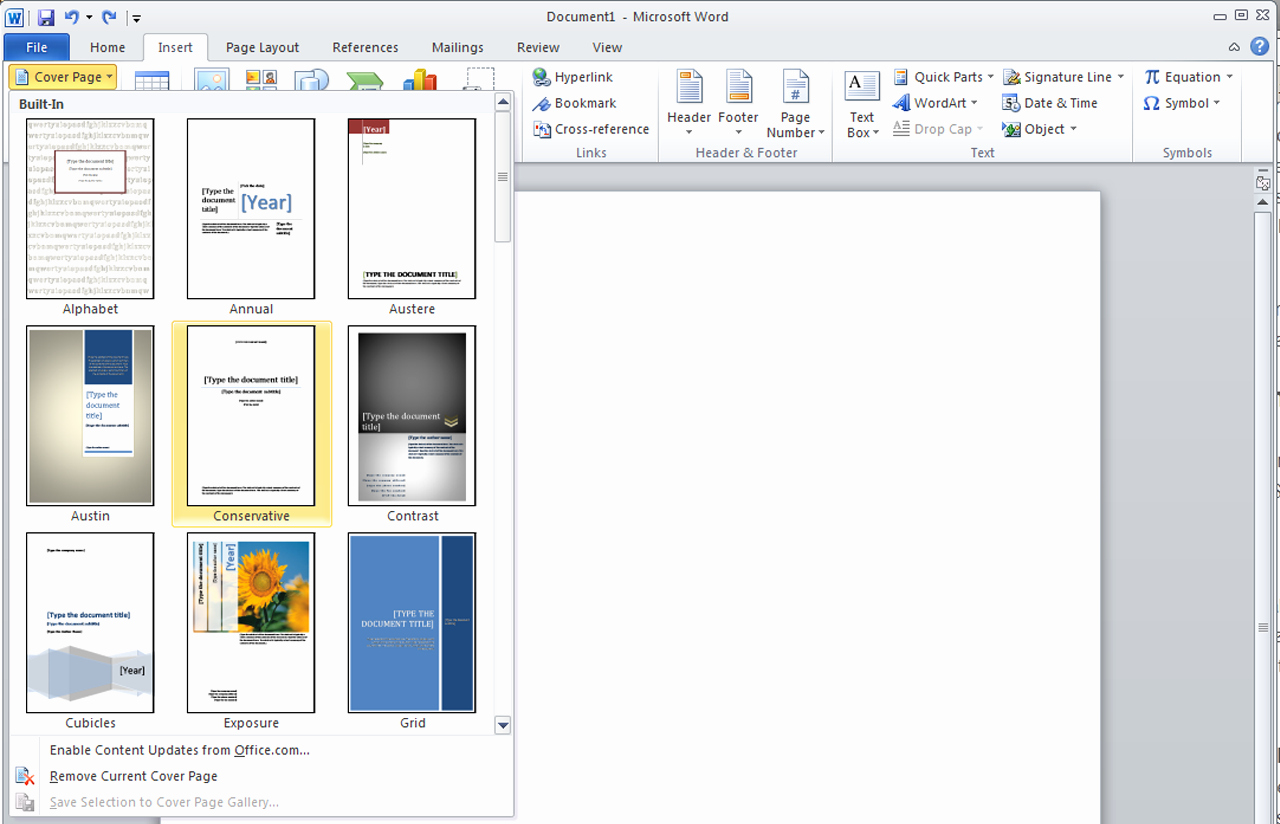 how to insert a cover page template in word003