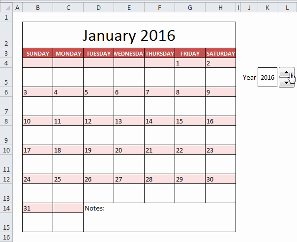 how to insert calendar excel 2016