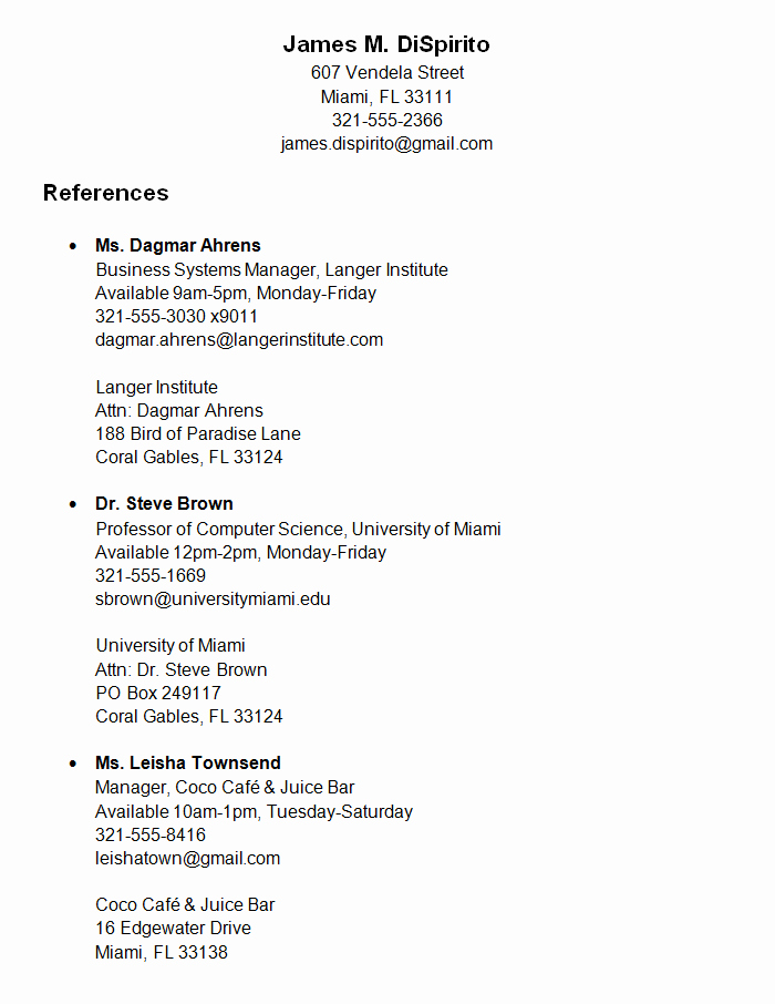 how to list references on a resume