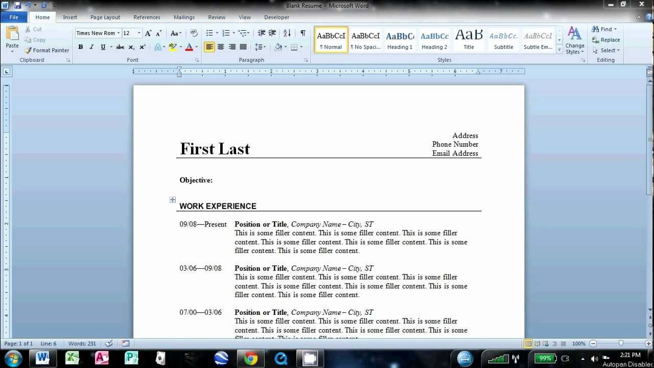 How to Write A Basic Resume In Microsoft Word