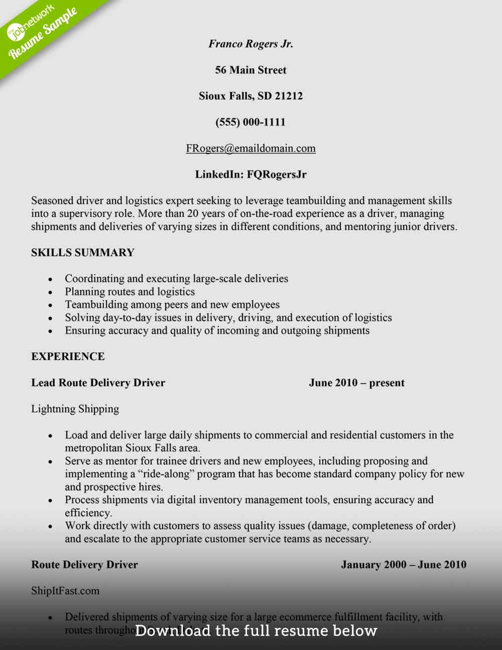 How to Write A Delivery Driver Resume with Examples the