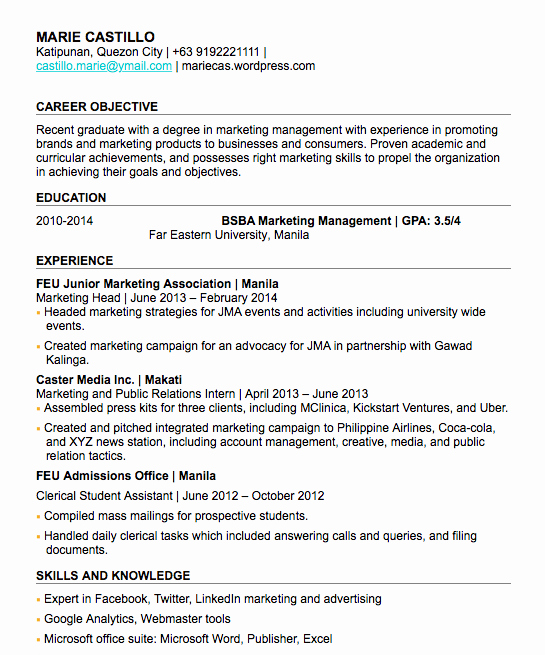 general resume objective examples with no experience