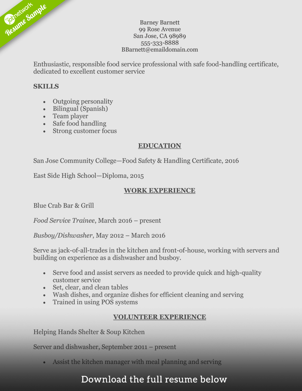 How to Write A Perfect Food Service Resume Examples Included