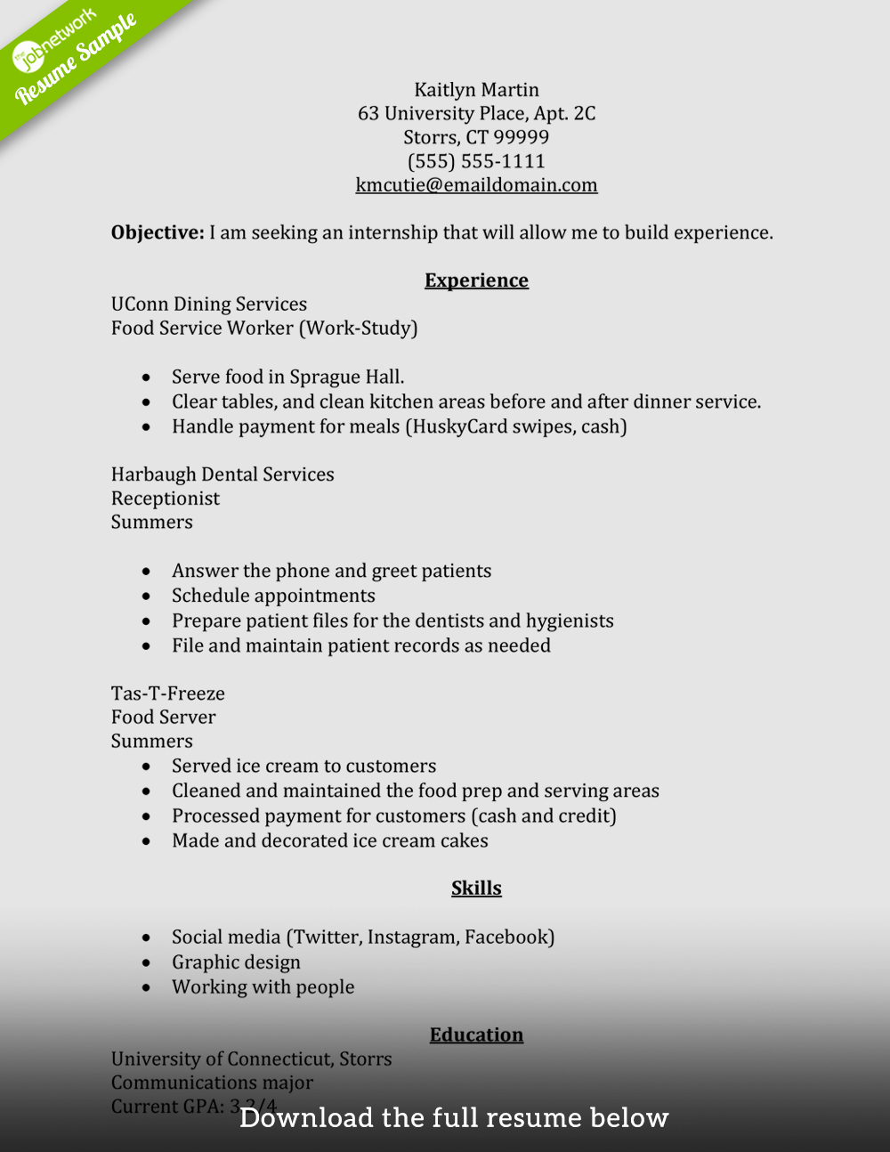 How to Write A Perfect Internship Resume Examples Included