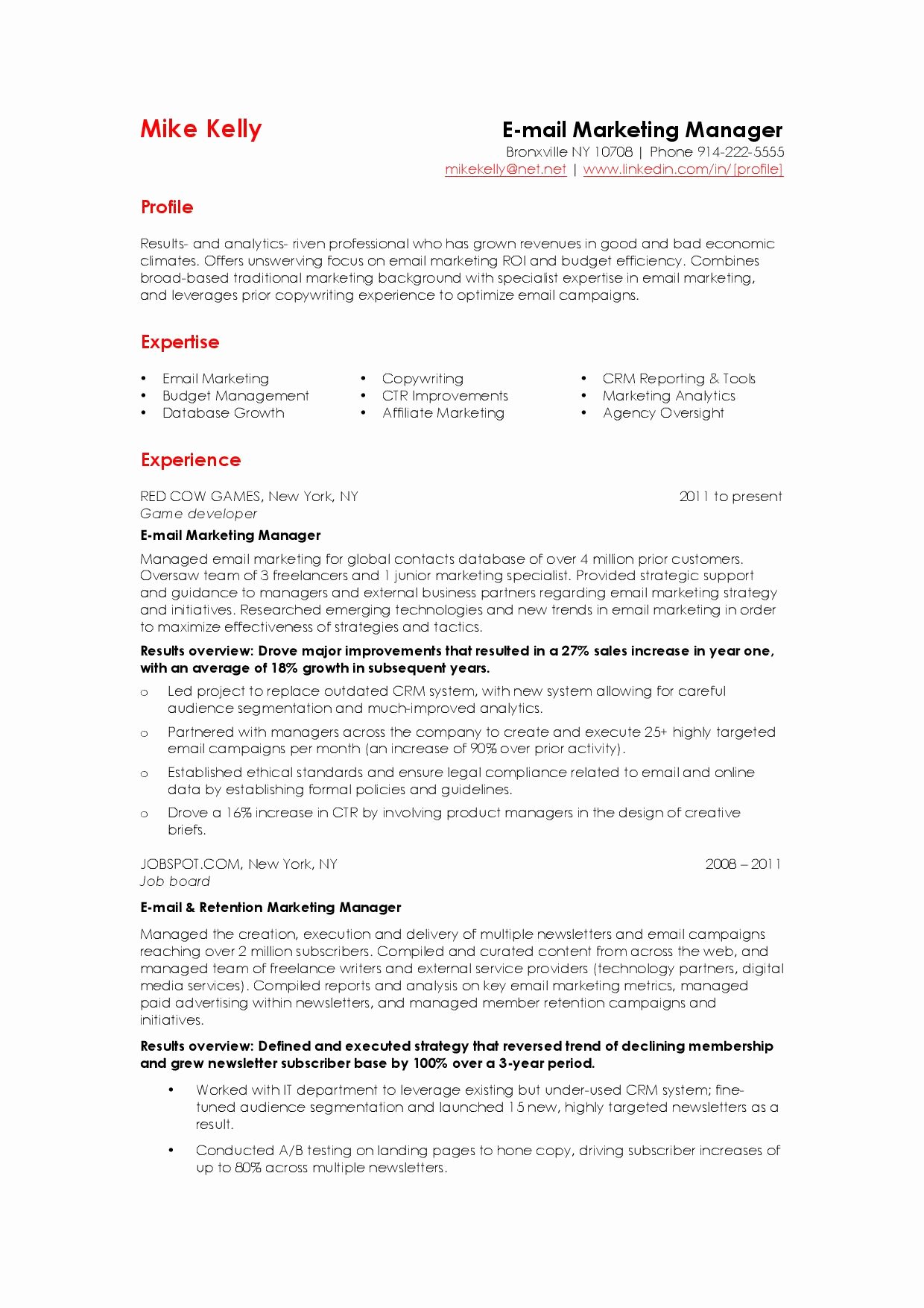 How to Write An Email Marketing Resume Sample that Hrs Choose