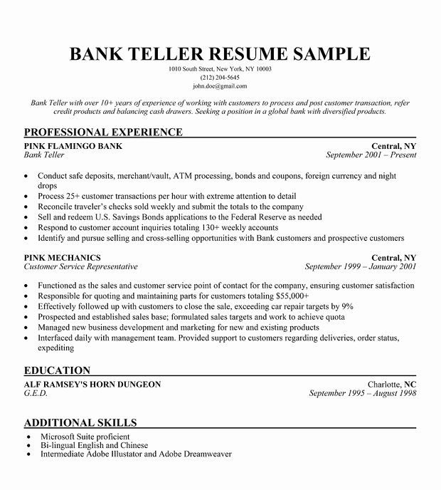 How to Write Of Bank Teller Resume Sample