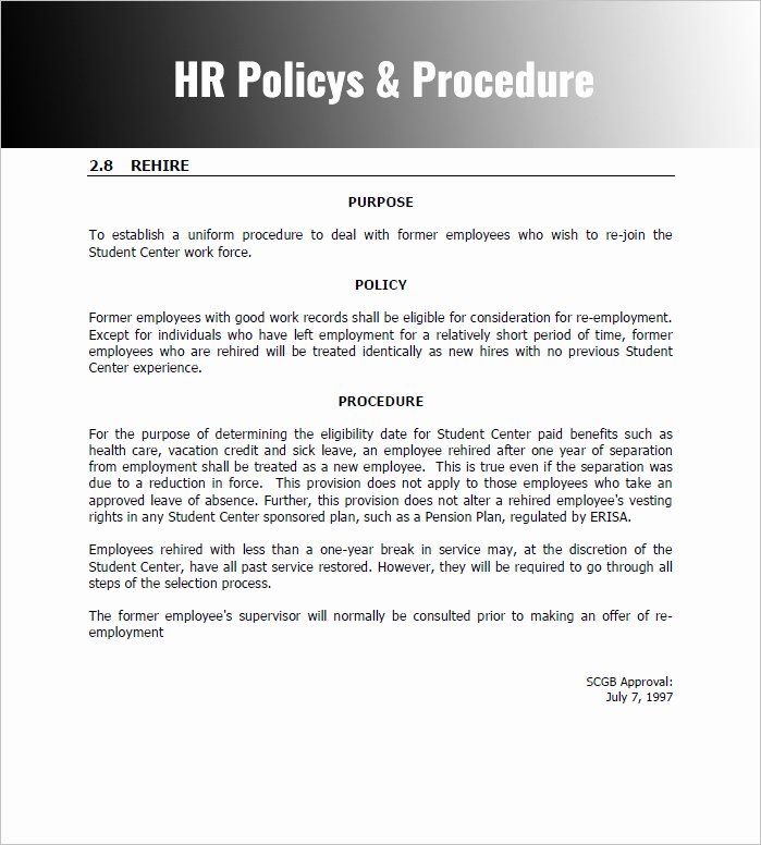 Hr Policy &amp; Procedure Manual Template