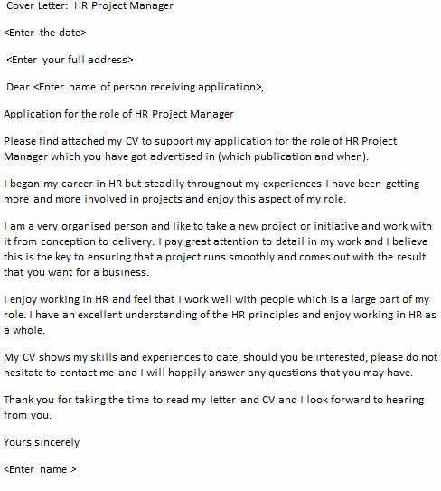Hr Project Manager Cover Letter Example Icover