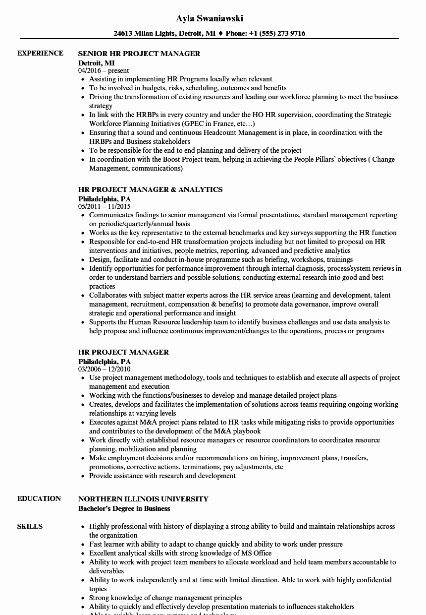 hr project manager resume sample