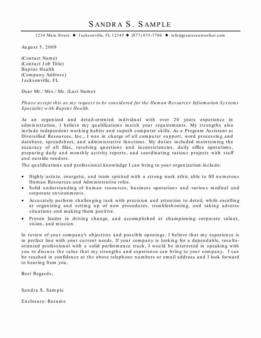 Human Resource Cover Letter Sample