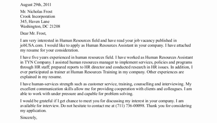 Human Resources assistant Cover Letter Sample Cover