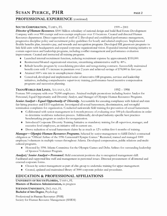 Human Resources Resume Example Sample