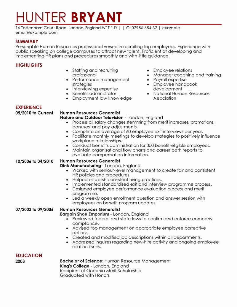 Human Resources Resume Template for Microsoft Word