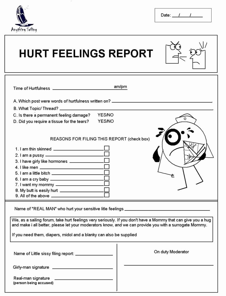 Hurt Feelings Report Printable Word Doc