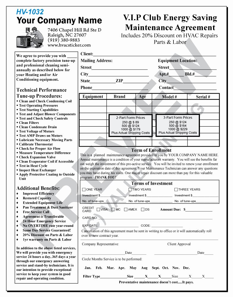 Hvac Maintenance Contract forms Free Printable Documents
