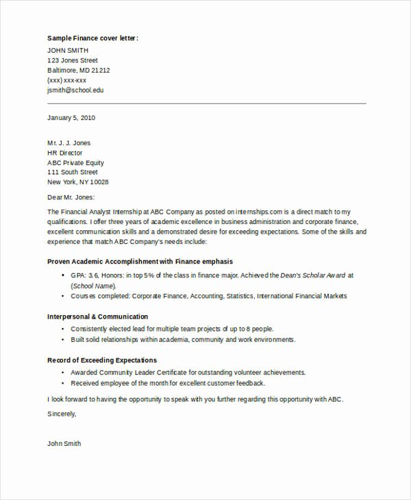 Ideas Collection Cover Letter for Private Equity Role