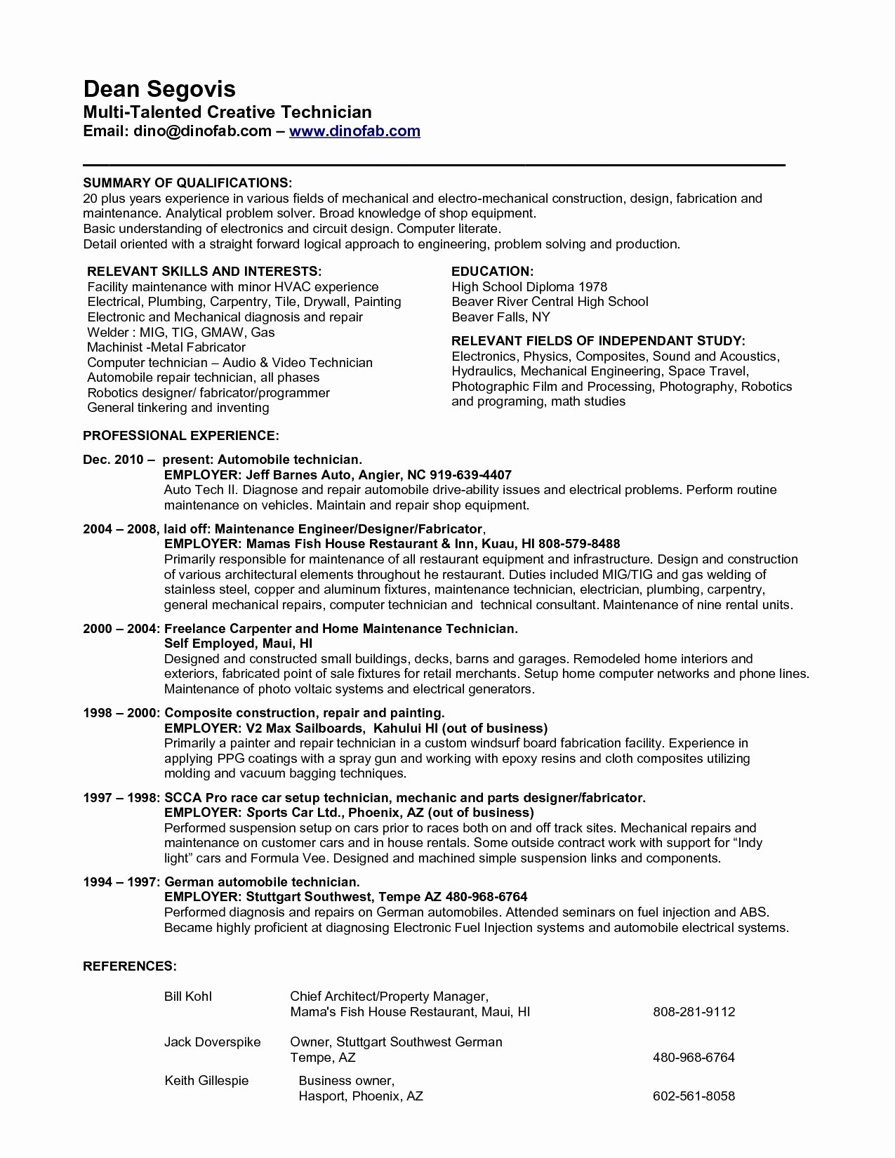 Impressive Generator Mechanic Resume with Resume