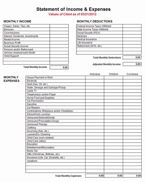 In E and Expense Statement Template In E Statement