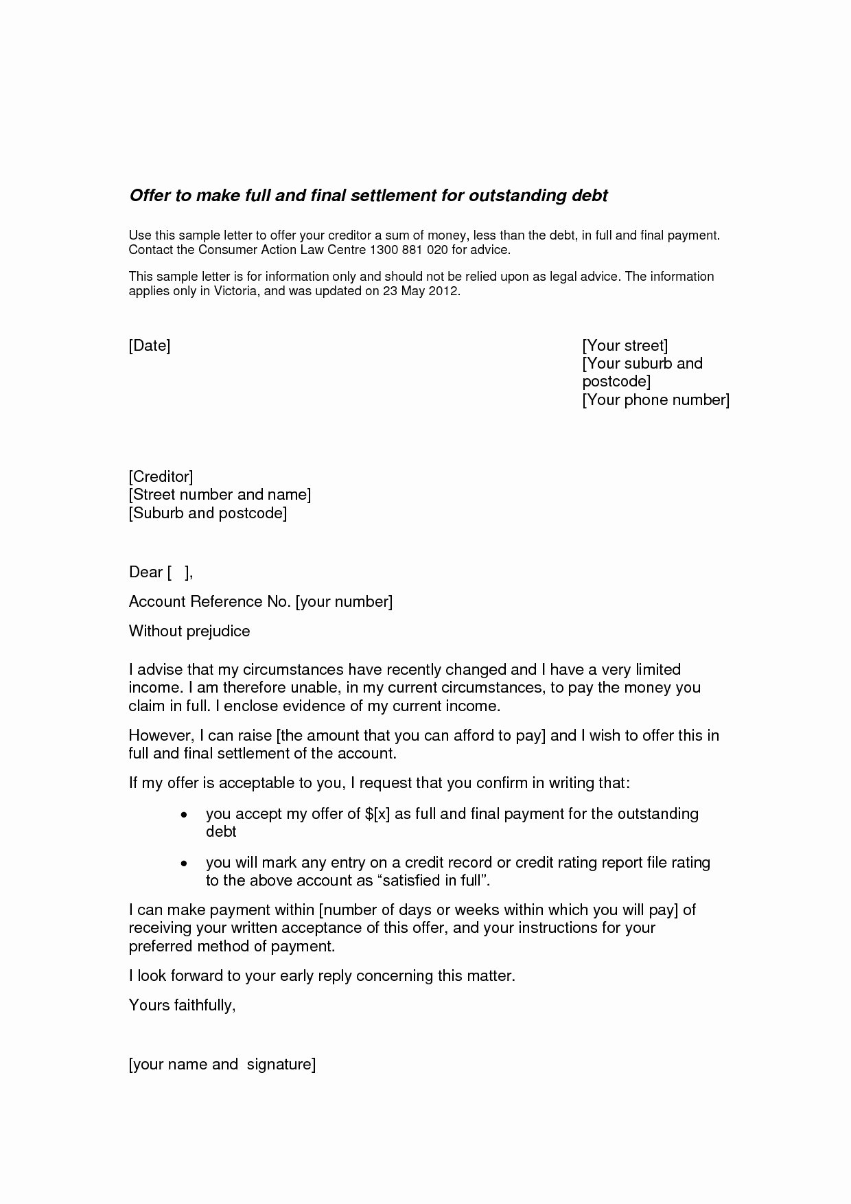 In Full and Final Settlement Letter Template Collection