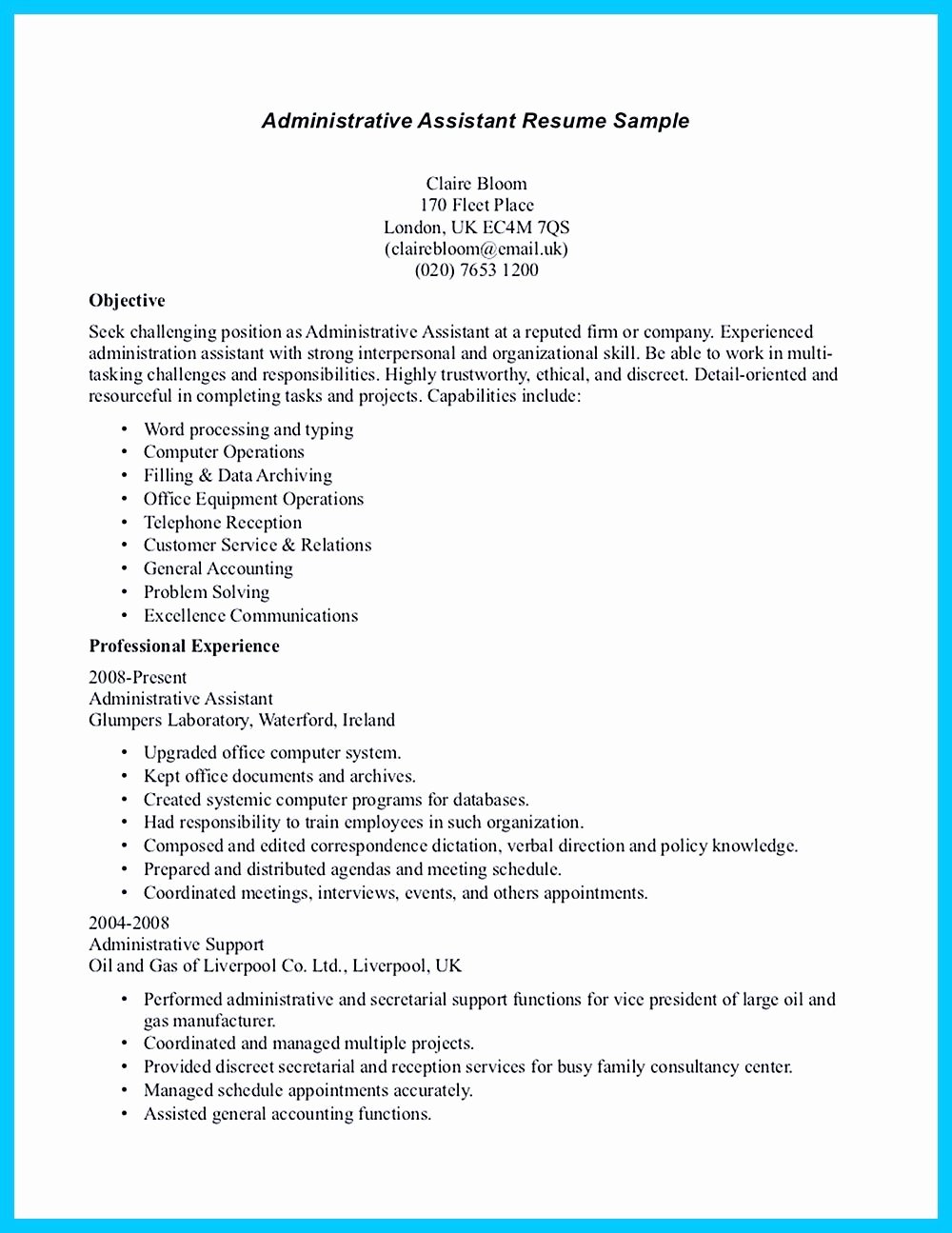 In Writing Entry Level Administrative assistant Resume