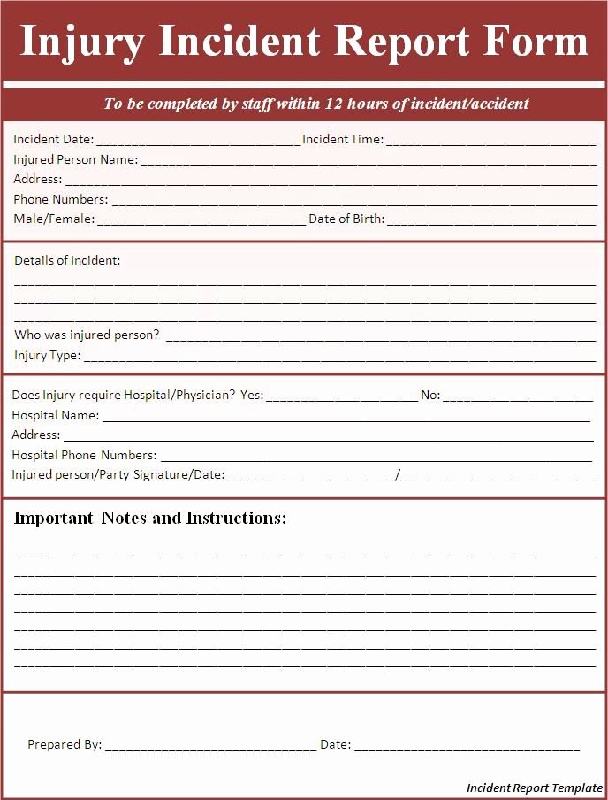 Incident Report form Incident Report Template