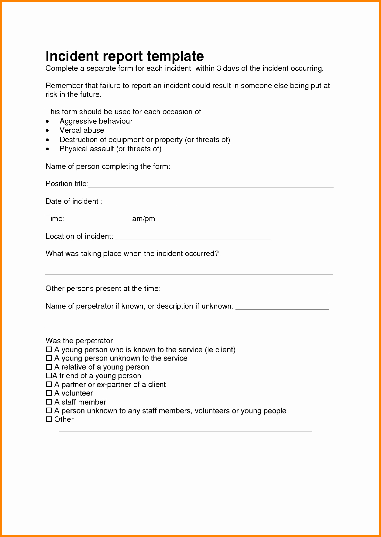 Incident Report Template Microsoft Word