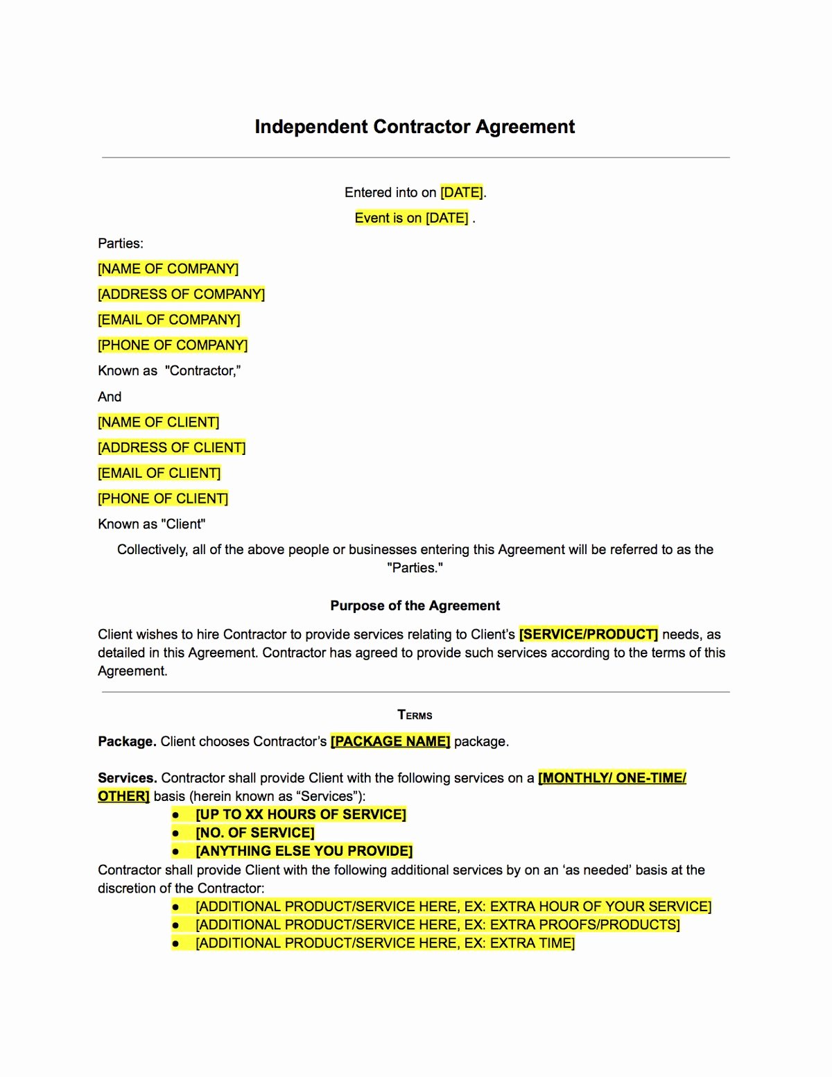 Independent Contractor Contract Template the Contract Shop