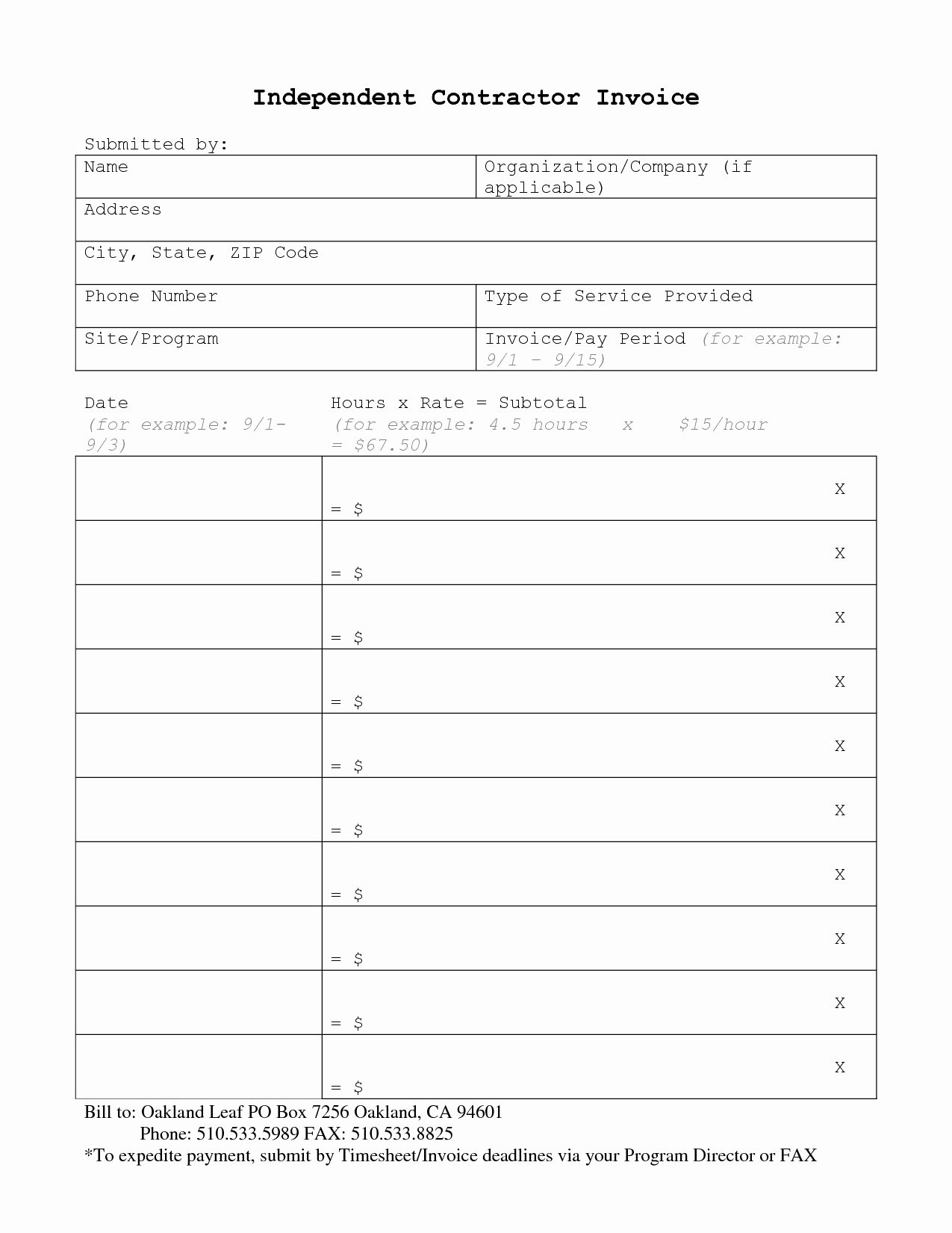 Independent Contractor Invoice Template