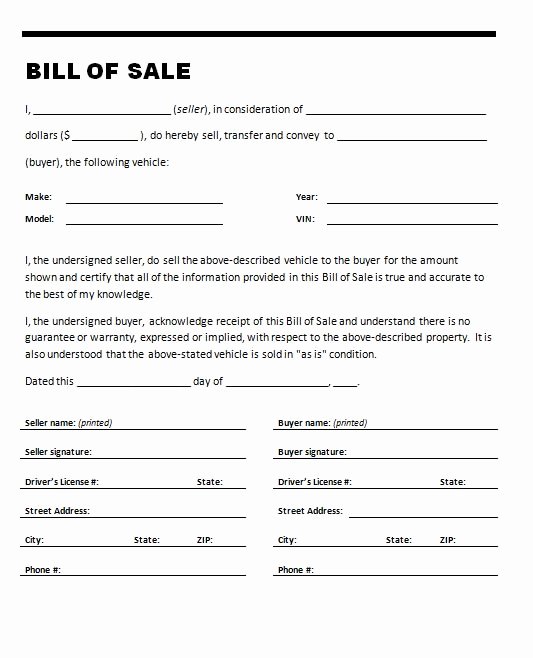 Bill Of Sale Texas Template