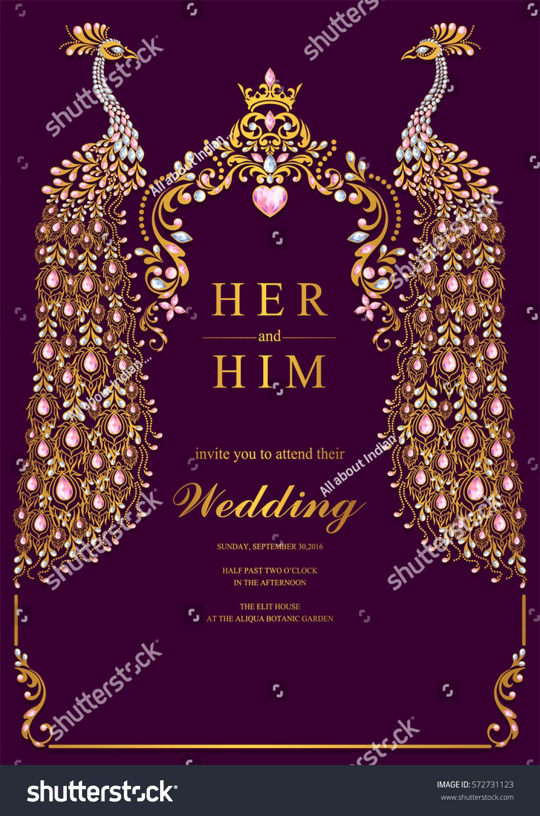 Indian Wedding Invitation Card Templates Gold Stock Vector